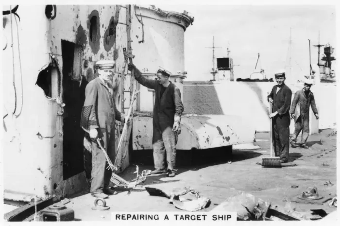 Framed Print : Repairing a target ship, 1937 Framed Print : Repairing a target ship, 1937