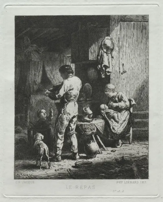 Framed Print : The Repast. Creator: Charles-Emile Jacque (French, 1813-1894) Framed Print : The Repast. Creator: Charles-Emile Jacque (French, 1813-1894)