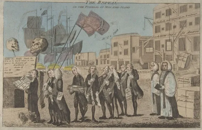 Framed Print : The Repeal, or the Funeral of Miss Ame-Stamp, 1766. 1766. Creator: Anon