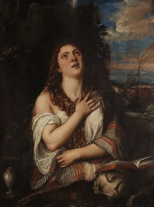 Framed Print : The Repentant Mary Magdalene, c. 1550. Creator: Titian (1488-1576)