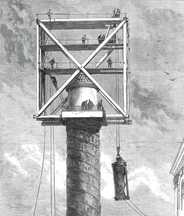 Framed Print : Replacing the Statue of Napoleon I. on the Vendome Column, Paris, 1876. Creator: Unknown Framed Print : Replacing the Statue of Napoleon I. on the Vendome Column, Paris, 1876. Creator: Unknown