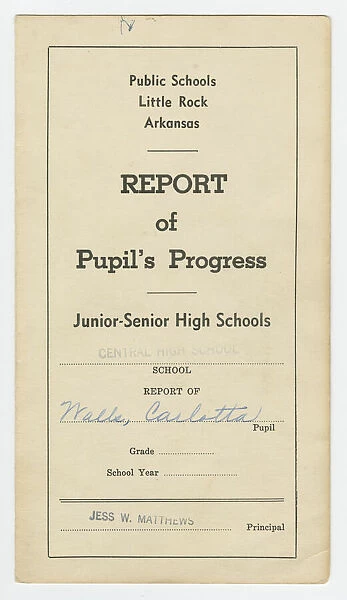 Report card for Carlotta Walls from Little Rock Central High School, 1957 - 1958