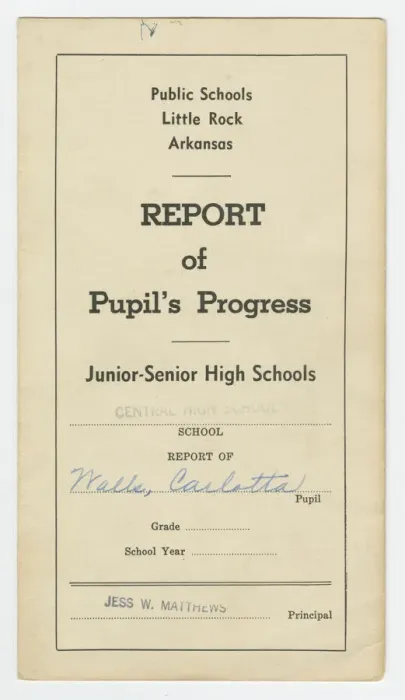 Framed Print : Report card for Carlotta Walls from Little Rock Central High School, 1957 - 1958 Framed Print : Report card for Carlotta Walls from Little Rock Central High School, 1957 - 1958