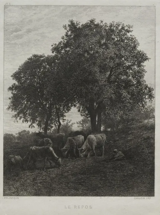 Framed Print : The Repose. Creator: Charles-Emile Jacque (French, 1813-1894) Framed Print : The Repose. Creator: Charles-Emile Jacque (French, 1813-1894)