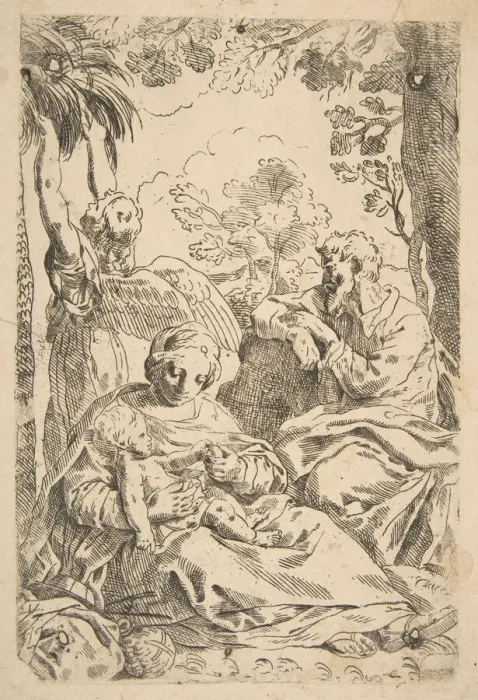 Framed Print : Repose in Egypt, Holy Family seated while an angel pulls at tree branche... ca Framed Print : Repose in Egypt, Holy Family seated while an angel pulls at tree branche... ca