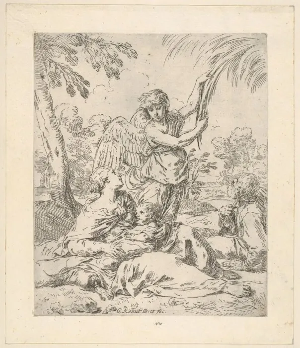 Framed Print : Repose in Egypt, Mary nursing the infant Christ while an angel pulls at tree branc... ca Framed Print : Repose in Egypt, Mary nursing the infant Christ while an angel pulls at tree branc... ca