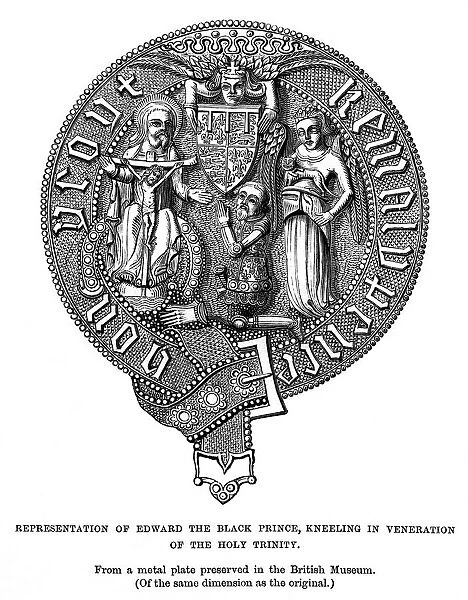 Representation of Edward, the Black Prince, kneeling in veneration of the Holy Trinity