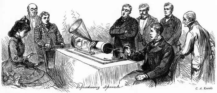 Framed Print : Reproducing Speech, 1878. Artist: C A Keetels Framed Print : Reproducing Speech, 1878. Artist: C A Keetels