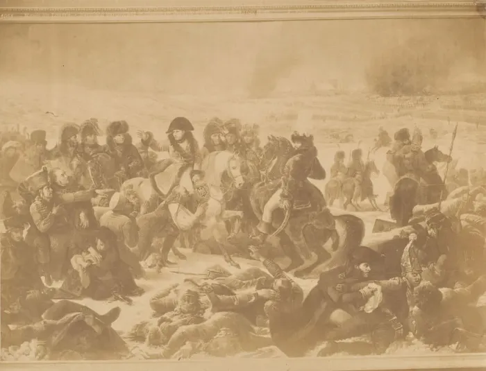 Framed Print : [Reproduction of Napoleon on the Battlefield of Eylau by Antoine-Jean Gros], 1850s
