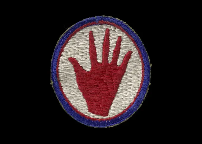 Framed Print : Reproduction patch with Red Hand emblem, late 20th century. Creator: Unknown Framed Print : Reproduction patch with Red Hand emblem, late 20th century. Creator: Unknown