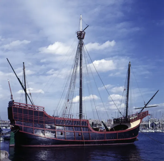 Framed Print : Reproduction of the Santa Maria ship with which Christopher Columbus made ??the voyage to America Framed Print : Reproduction of the Santa Maria ship with which Christopher Columbus made ??the voyage to America