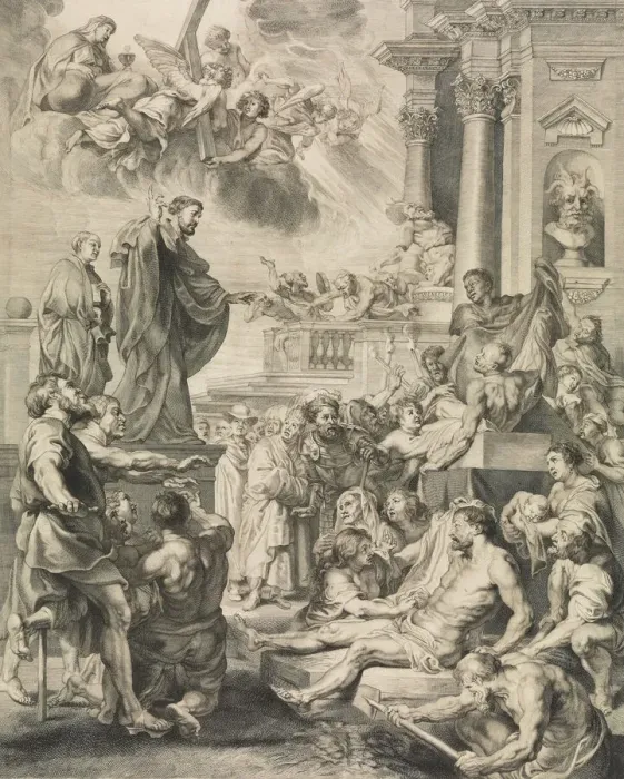 Framed Print : Reproductive Print of the Miracles of St. Francis Xavier Altarpiece, 1615-39. Creator: Ignatius Cornelis Marinus Framed Print : Reproductive Print of the Miracles of St. Francis Xavier Altarpiece, 1615-39. Creator: Ignatius Cornelis Marinus