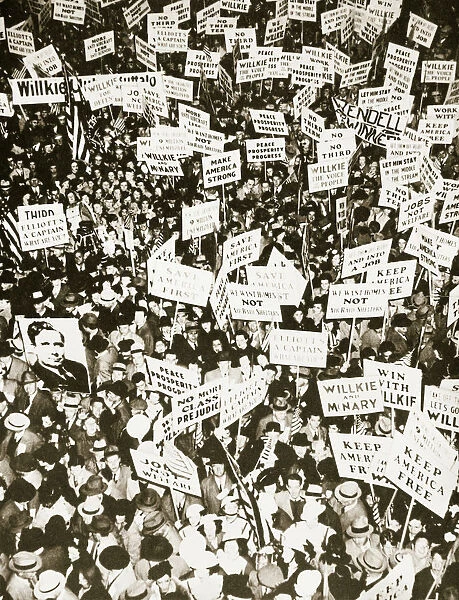 Republican supporters outside Buffalo Memorial Auditorium, New York, USA, 15 October 1940