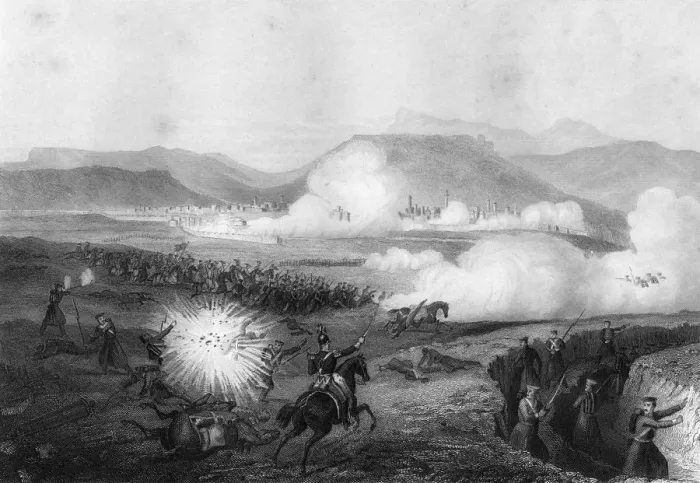 Framed Print : Repulse of the Russians, Battle of Kars, Turkey, Crimean War, 29 September 1855, (1857). Artist: G Greatbach Framed Print : Repulse of the Russians, Battle of Kars, Turkey, Crimean War, 29 September 1855, (1857). Artist: G Greatbach