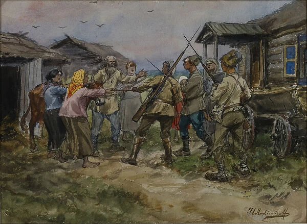 Requisition of cattle for the Red Army in a village near Luga, 1920