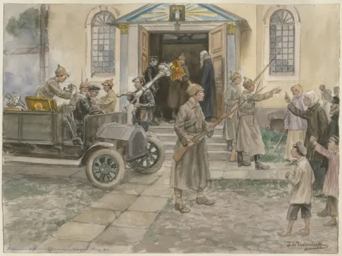 Framed Print : Requisition of the church treasures in Petrograd 5th May 1922 (from the series of Framed Print : Requisition of the church treasures in Petrograd 5th May 1922 (from the series of