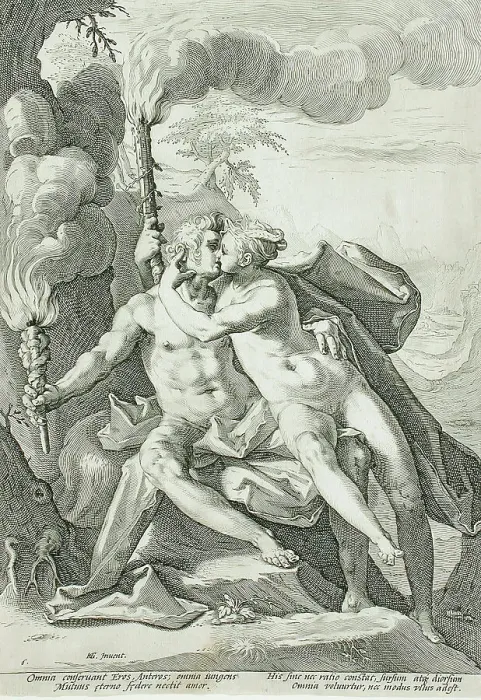 Framed Print : Requited Love Represented by Eros and Anteros, 1588. Creator: Jacob Matham Framed Print : Requited Love Represented by Eros and Anteros, 1588. Creator: Jacob Matham