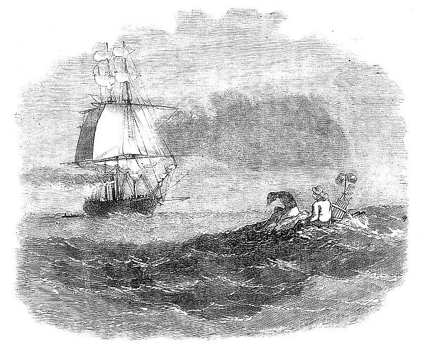 Rescue of Capt. Baker and a Seaman by the Royal Mail Steamer 'England', 1857. Creator: Unknown. Rescue of Capt. Baker and a Seaman by the Royal Mail Steamer 'England', 1857. Creator: Unknown