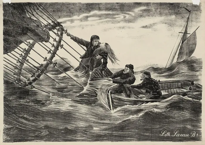Framed Print : The rescue of Jules and Caroline Duruof from their balloon Le Tricolore off the coast of... 1874. Creator: Anonymous. The rescue of Jules and Caroline Duruof from their balloon Le Tricolore off the coast of... 1874 Framed Print : The rescue of Jules and Caroline Duruof from their balloon Le Tricolore off the coast of... 1874. Creator: Anonymous. The rescue of Jules and Caroline Duruof from their balloon Le Tricolore off the coast of... 1874