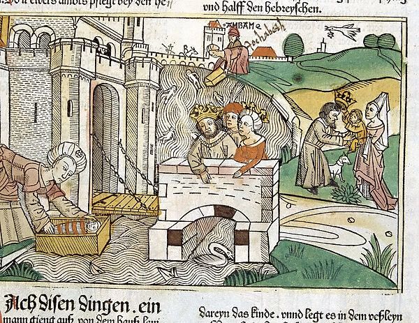 Rescue of Moses, scene in the Bible of Nuremberg written in German, 1483