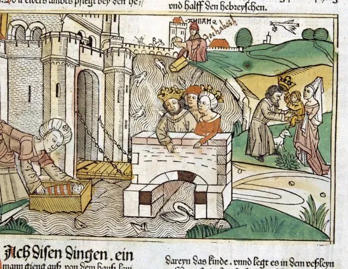 Framed Print : Rescue of Moses, scene in the Bible of Nuremberg written in German, 1483 Framed Print : Rescue of Moses, scene in the Bible of Nuremberg written in German, 1483