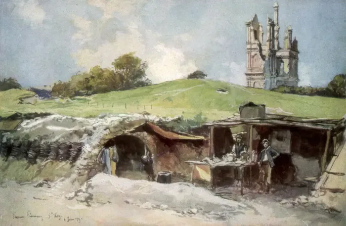 Framed Print : Rescue station at Mont St Eloi, Artois, France, 6 June 1915 (1926). Artist: Francois Flameng Framed Print : Rescue station at Mont St Eloi, Artois, France, 6 June 1915 (1926). Artist: Francois Flameng