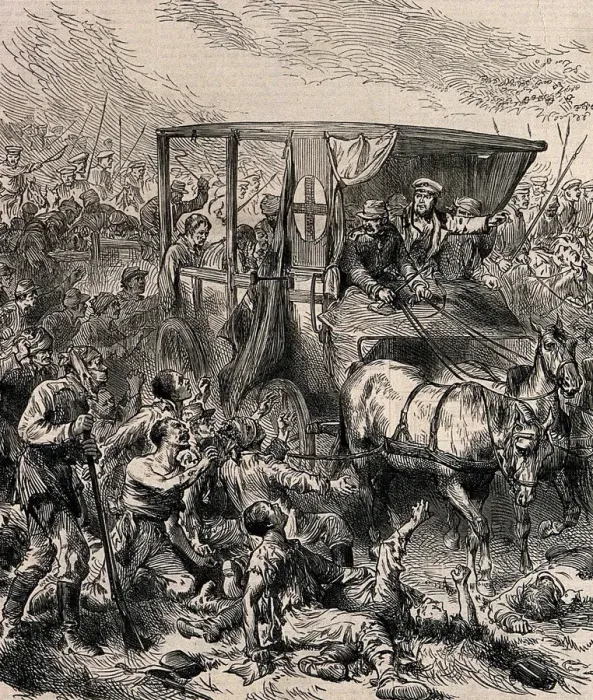 Framed Print : Rescuing the wounded Russian Soldiers from the Battlefield, ca 1878. Artist: Anonymous