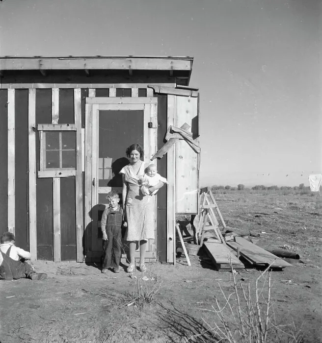 Framed Print : Resettled at Bosque Farms project - family of four from Taos Junction, 1935. Creator: Dorothea Lange Framed Print : Resettled at Bosque Farms project - family of four from Taos Junction, 1935. Creator: Dorothea Lange