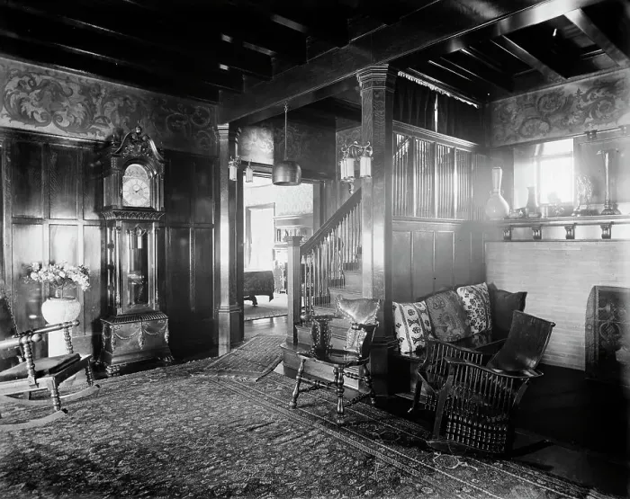 Framed Print : Residence of Dr. J.H. Lancashire, the hall and grandfather clock, Alma, Mich. between 1900 and 1910 Creator: Unknown Framed Print : Residence of Dr. J.H. Lancashire, the hall and grandfather clock, Alma, Mich. between 1900 and 1910 Creator: Unknown