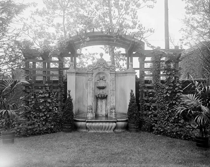 Framed Print : Residence of Mrs. Franklin H. Walker, fountain, Detroit, Mich. between 1905 and 1915. Creator: Unknown Framed Print : Residence of Mrs. Franklin H. Walker, fountain, Detroit, Mich. between 1905 and 1915. Creator: Unknown