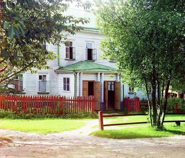 Framed Print : Residence for the sisters of the Leushinskii Monastery [Leushina, Russian Empire], 1909. Creator: Sergey Mikhaylovich Prokudin-Gorsky