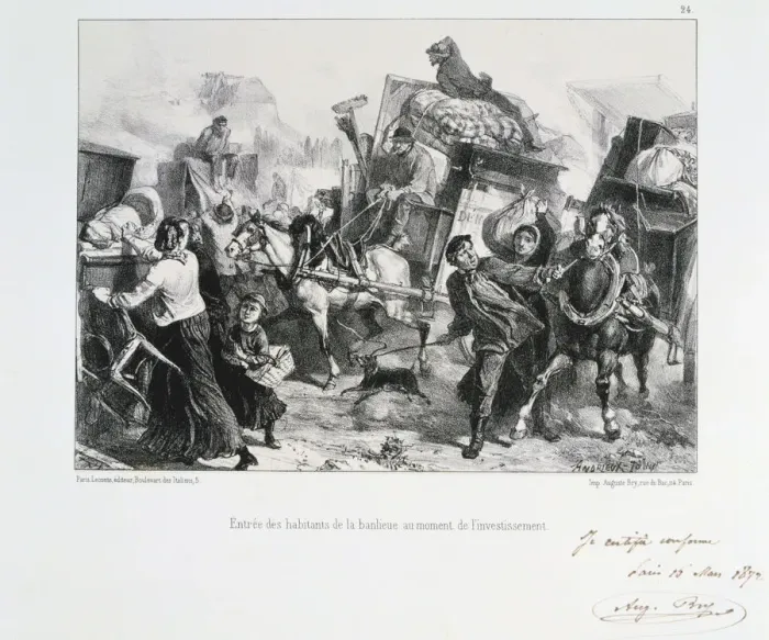 Framed Print : Residents of the suburbs arriving in Paris before the Prussians besiege the city, 1870 (1872). Artist: Auguste Bry Framed Print : Residents of the suburbs arriving in Paris before the Prussians besiege the city, 1870 (1872). Artist: Auguste Bry