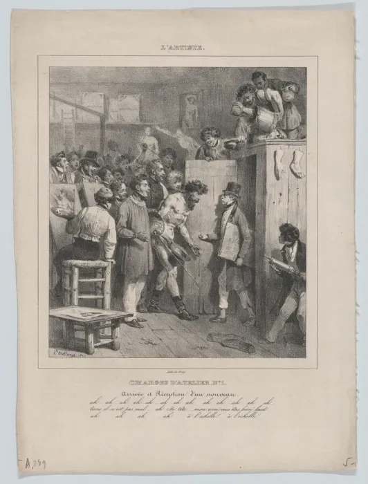 Framed Print : Responsibilities of an Atelier: Number 1: The Arrival and Reception of a Newcomer, 1832. Creator: Hippolyte Bellangé Framed Print : Responsibilities of an Atelier: Number 1: The Arrival and Reception of a Newcomer, 1832. Creator: Hippolyte Bellangé