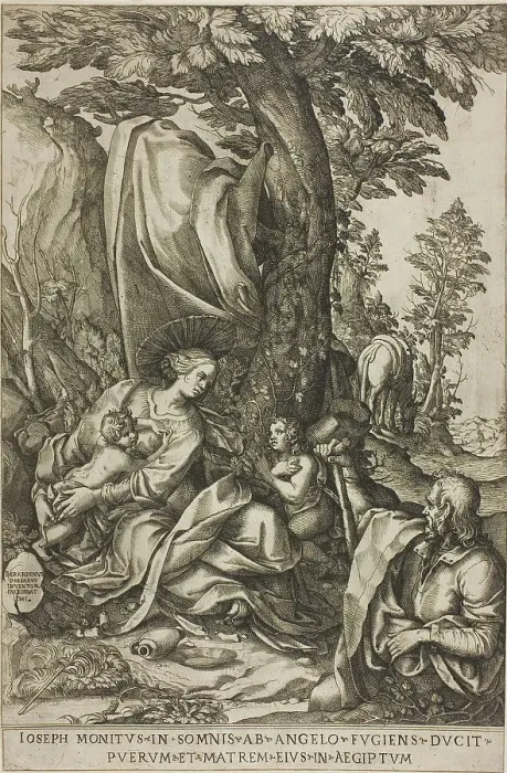 Framed Print : Rest on the Flight into Egypt, 1583. Creator: Bernardino Passeri