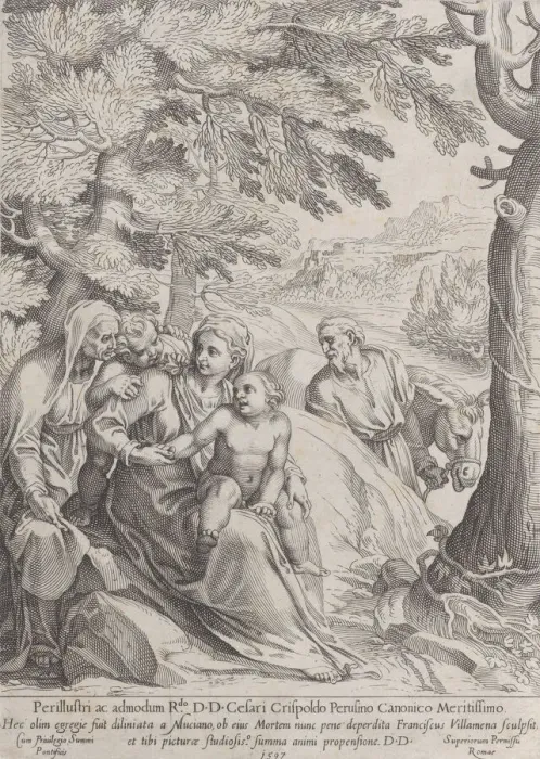 Framed Print : The rest on the flight into Egypt, 1597. Creator: Francesco Villamena Framed Print : The rest on the flight into Egypt, 1597. Creator: Francesco Villamena