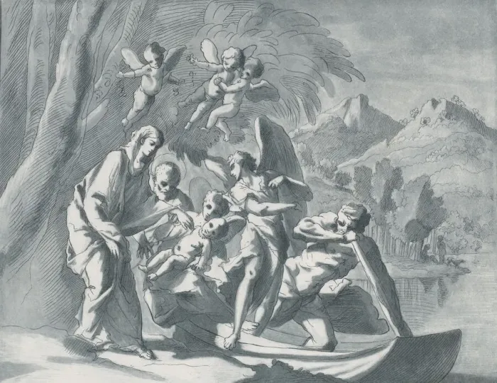 Framed Print : The rest on the Flight into Egypt, 1740-71. Creator: Andrea Scacciati Framed Print : The rest on the Flight into Egypt, 1740-71. Creator: Andrea Scacciati