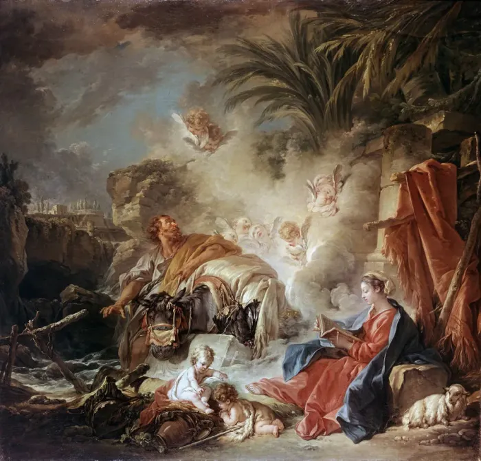 Framed Print : Rest on the Flight into Egypt, 1757. Artist: Francois Boucher Framed Print : Rest on the Flight into Egypt, 1757. Artist: Francois Boucher