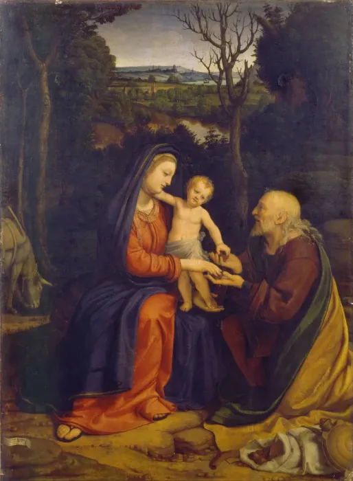Framed Print : The Rest on the Flight into Egypt. Artist: Solari (Solario), Andrea (1470-1524) Framed Print : The Rest on the Flight into Egypt. Artist: Solari (Solario), Andrea (1470-1524)