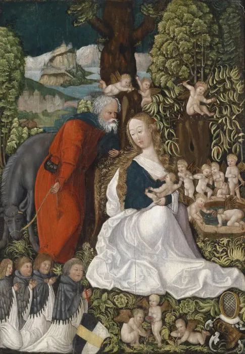 Framed Print : The Rest on the Flight into Egypt, c. 1510. Artist: Master of the Danube School (active 1510-1515) Framed Print : The Rest on the Flight into Egypt, c. 1510. Artist: Master of the Danube School (active 1510-1515)