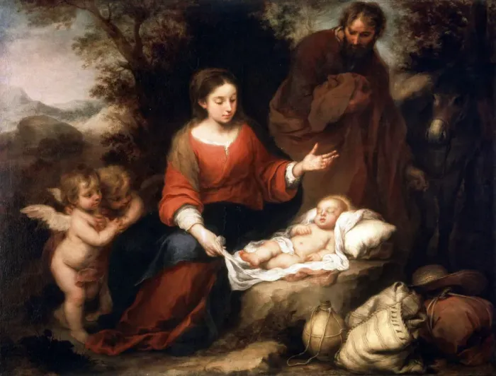 Framed Print : Rest on the Flight into Egypt, c1665. Artist: Bartolome Esteban Murillo Framed Print : Rest on the Flight into Egypt, c1665. Artist: Bartolome Esteban Murillo