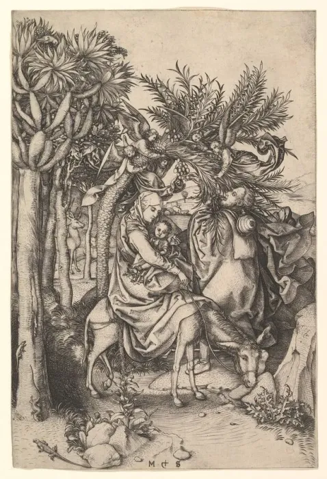 Framed Print : Rest on the Flight into Egypt, ca. 1435-1491. Creator: Martin Schongauer Framed Print : Rest on the Flight into Egypt, ca. 1435-1491. Creator: Martin Schongauer