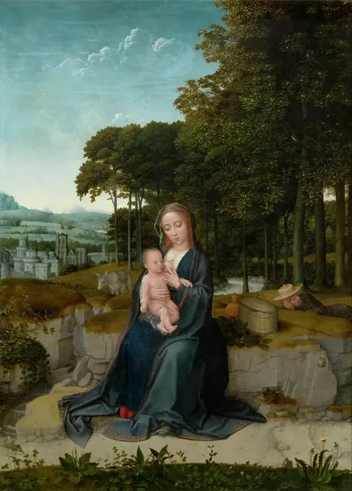 Framed Print : The Rest on the Flight into Egypt. Creator: David, Gerard (ca. 1460-1523) Framed Print : The Rest on the Flight into Egypt. Creator: David, Gerard (ca. 1460-1523)
