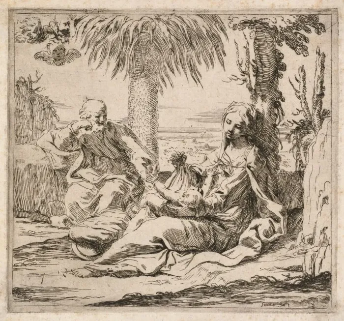 Framed Print : Rest on the Flight into Egypt. Creator: Elisabetta Sirani (Italian, 1638-1665) Framed Print : Rest on the Flight into Egypt. Creator: Elisabetta Sirani (Italian, 1638-1665)