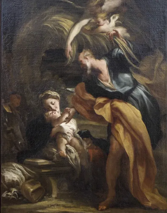 Framed Print : The Rest on the Flight into Egypt. Creator: De Ferrari, Gregorio (1647-1726) Framed Print : The Rest on the Flight into Egypt. Creator: De Ferrari, Gregorio (1647-1726)