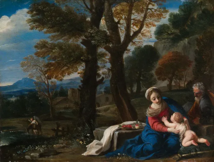 Framed Print : The Rest on the Flight into Egypt. Creator: Pier Francesco Mola Framed Print : The Rest on the Flight into Egypt. Creator: Pier Francesco Mola