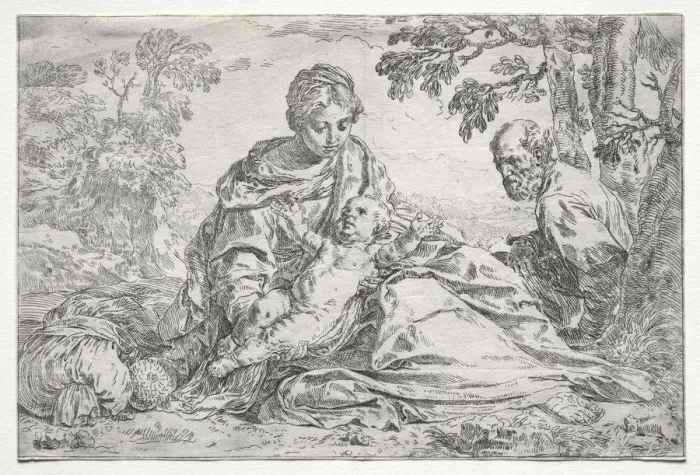 Framed Print : Rest on the Flight into Egypt. Creator: Simone Cantarini (Italian, 1612-1648) Framed Print : Rest on the Flight into Egypt. Creator: Simone Cantarini (Italian, 1612-1648)