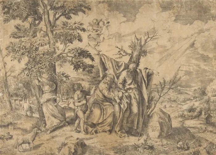 Framed Print : The Rest on the Flight into Egypt, Joseph at right, the Virgin holds the Christ Child i Framed Print : The Rest on the Flight into Egypt, Joseph at right, the Virgin holds the Christ Child i