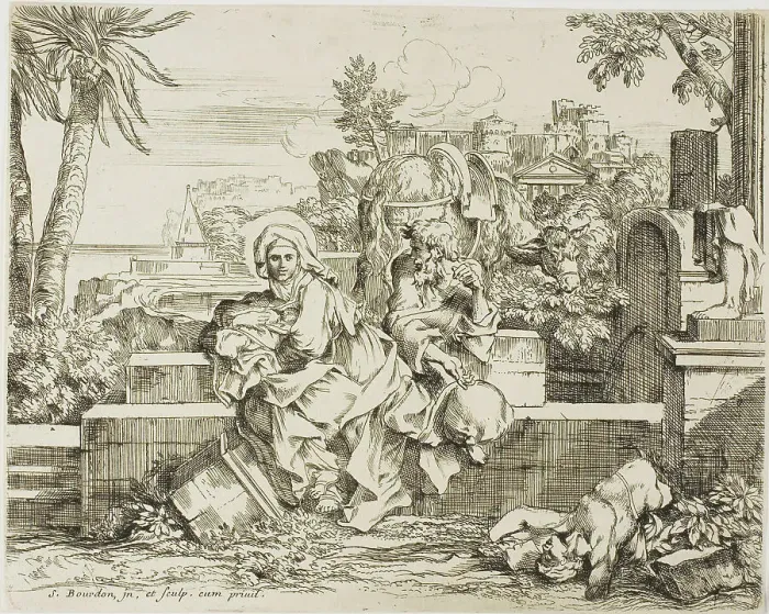 Framed Print : Rest on the Flight into Egypt, n.d. Creator: Sébastien Bourdon Framed Print : Rest on the Flight into Egypt, n.d. Creator: Sébastien Bourdon