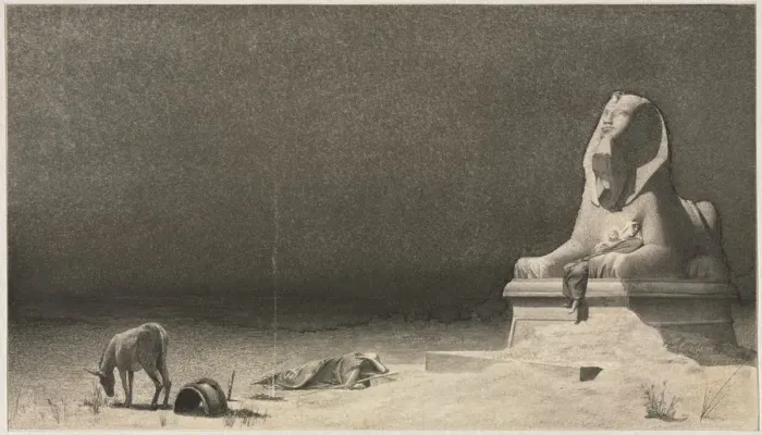 Framed Print : The Rest on the Flight into Egypt (recto); Sketch of a Sphinx [?] (verso), c. 1879-80