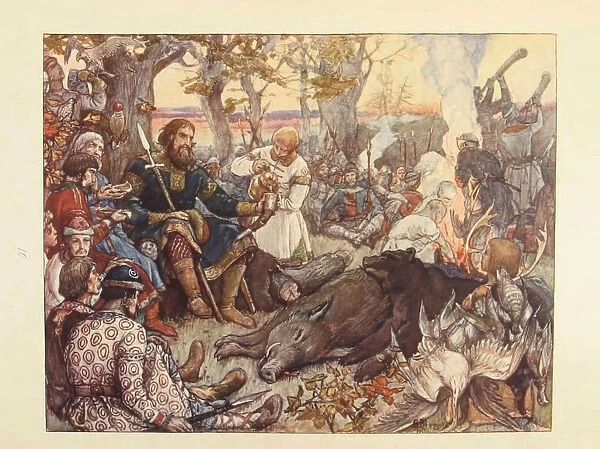 Rest of Grand Prince Vladimir II Monomakh on the Hunt. (The Imperial Hunt in Russia by N. Kutepov), Artist: Vasnetsov, Viktor Mikhaylovich (1848-1926)
